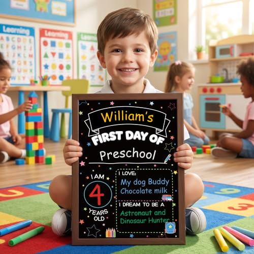 VUSIGN Double Sided Chalkboard Sign for First & Last Day of School - Wood Frame, 14x10 Inches, Includes Markers