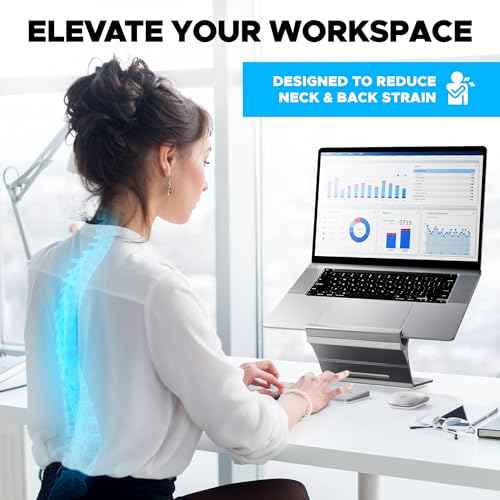 Elestoria Floating Laptop Stand for Desk | Ergonomic & Portable Computer Stand | Fits MacBook and Laptops (8cm H ¡¿ 21cm D ¡¿ 16cm W) | Grey