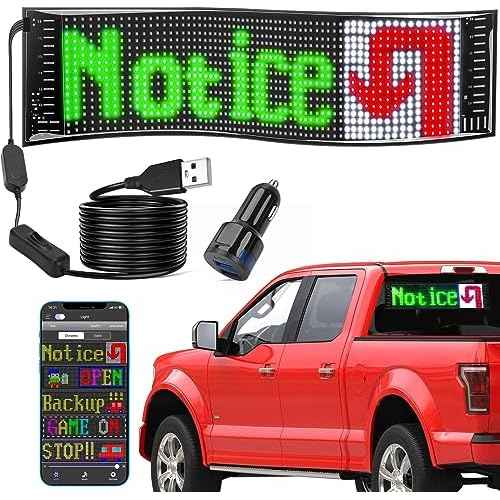 Led Sign, Bluetooth App Programmable Led Car Sign, USB 5V Scrolling Message Led Matrix Panel, Custom Digital Display Board for Shop Advertising