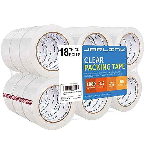 JARLINK Clear Packing Tape (18 Rolls), Heavy Duty Packaging Tape for Shipping Packaging Moving Sealing, 3.2mil Thick, 1.88 inches Wide, 60 Yards Per Roll, 1080 Total Yards