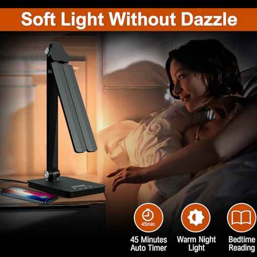 NUNET Double Head LED Desk Lamp, 10W Dimmable Piano Stand Light with Dual Swing Arms, USB Charging Ports, Battery Powered Cordless Table Lamp for Upright Piano, Music Stand, Camping, Home & Office