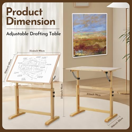 Cond Wood Drafting Table - Adjustable Height & Tilt, 35.5x23.5 Inch Art & Architect Table with Rustic Finish (Drafting Table)
