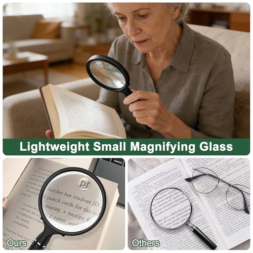 BASEJKCO Black 10X 30X Handheld Magnifying Glass 90mm Anti-Glare Lens