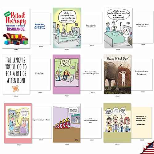 NobleWorks - 36 Assorted Hysterical Get Well Bulk Box Set Greeting Cards Envelopes - Mix Funny Feel Better Variety Pack for Men, Women (36 Designs, 1 Each) - Happy and Healthy AC2798GWG-B1x36