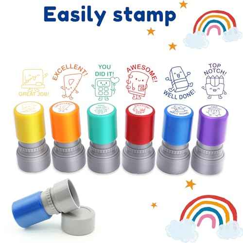 6-Piece Set of Teacher Stamps - Stationery Cute Motivational Scoring for Grading Teacher Stamp Self Inking Stamp Behavior Stamps for Teachers Grading