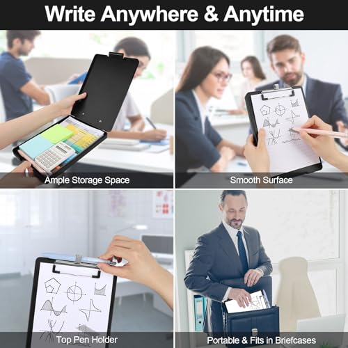 Meiikun Small Clipboard with Storage (Black, 9.4 x 6.6 in) A5 Clipboards