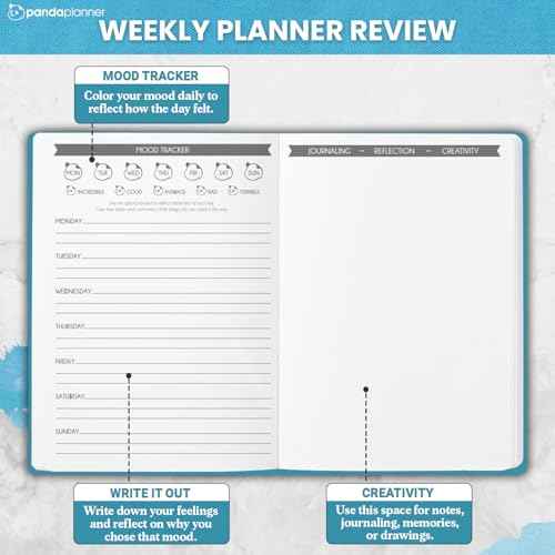 Panda Planner Mental Health Journal ? 8.5¡± x 11" Soft Fabric Hardcover Wellness Planner with Mood Tracker & Journaling Prompts ? Undated 12-Month Self-Care Organizer with 3 Bookmarks (Blue)