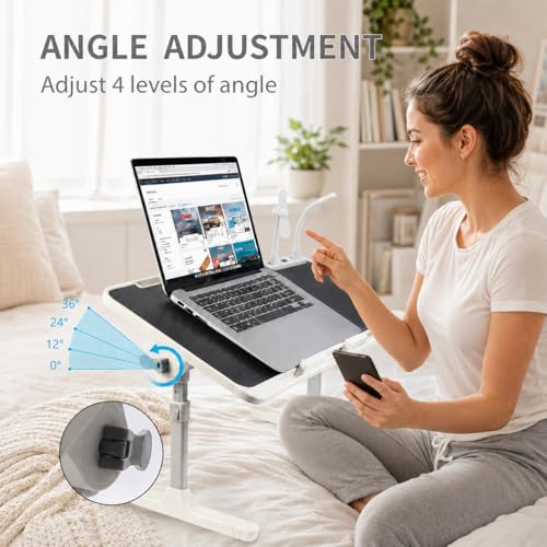 PHANCIR Black Adjustable Laptop Desk with USB Cooling Fan & LED Light