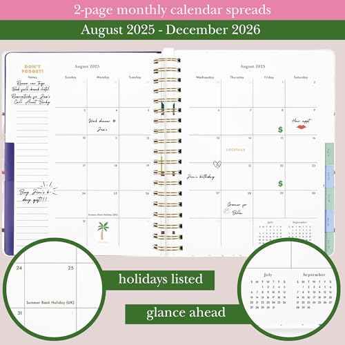 kate spade new york Daily Planner 2025-2026 Mega Agenda August 2025- December 2026, Hardcover Weekly and Monthly Spiral Planner with Stickers (Charmed Bookshelf Blue)