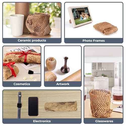Honeycomb Packing Paper Wrap 15''360', Substitute Alternative for Bubble Cushioning Wrap for Moving Shipping Packaging, Recyclable Moving Supplies with 36 Fragile Sticker Labels