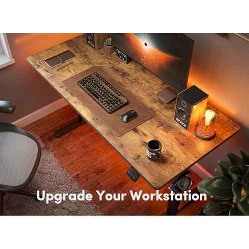 FEZIBO Standing Desk, 55 ¡¿ 24 Inches Electric Height Adjustable, Sit Stand Up Desk, Home Office Desk with Splice Board, Black Frame/Rustic Brown TOP