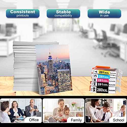280 281 PGI-280XXL CLI-281XXL Compatible Ink Cartridge Replacement for Canon 280 281 XXL Ink to use with PIXMA TR8600 TS9500 TR8622 TR8622a TR8620 TS700 TS6100 TS6120 TR7520 TS6200 Printer (5 Pack)