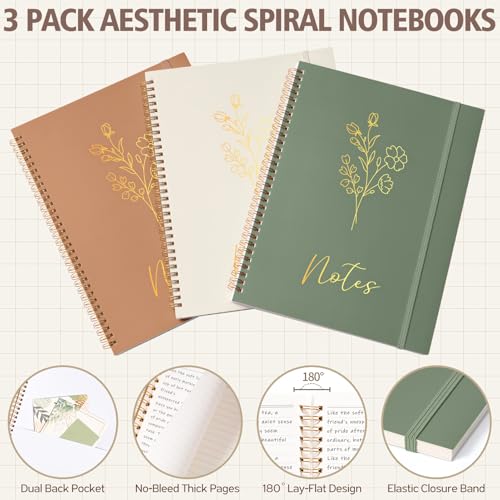 58PCS Aesthetic School Supplies, Cute College Ruled A4 Spiral Notebook Stationary Set Back to School Supplies Bible Study Kit Office College Essentials with Pastel Highlighters for Women Student Girls