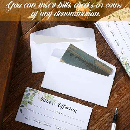 Outus 600 Pcs Church Offering Envelopes Tithe and Offering Donations Pack Cash Tithing Envelopes for Christian Religious Occasions Supplies(Green Leaf Style)