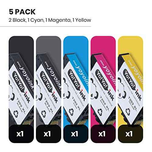 YoYoink 5-Pack Remanufactured Ink Cartridge Replacement for Epson T202XL 202 XL (2 Black, 1 Cyan, 1 Magenta, 1 Yellow)