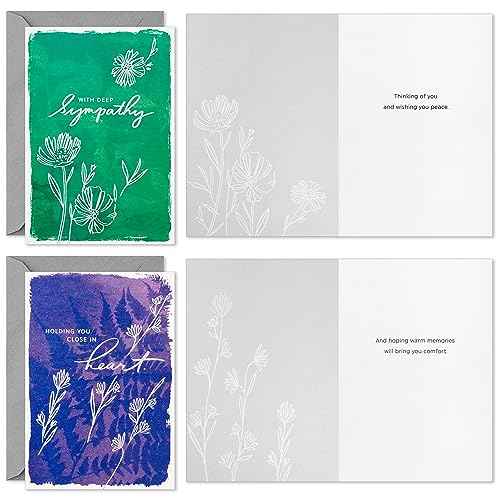 Hallmark Assorted Sympathy Cards (36 Cards with Envelopes) Blue and Green Flower Assortment