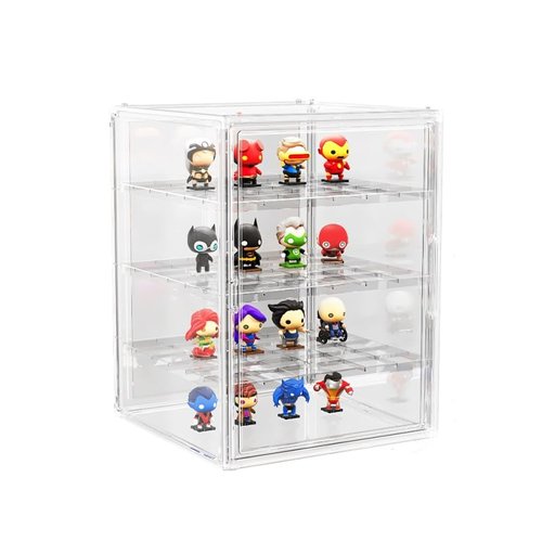 BOHOIDEE 3X-Large 4 Tiers 17.7"X13"X13" Acrylic Display Case with 3 Division Boards, Clear Organizer Box Plastic Holder with Magnetic Door for Handbags, Purses, Boots, Figures, Book