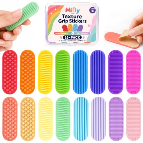 Rainbow & Macaron Sensory Stickers for Kids & Adults, 16 Pack Textured Classroom Calm Strips