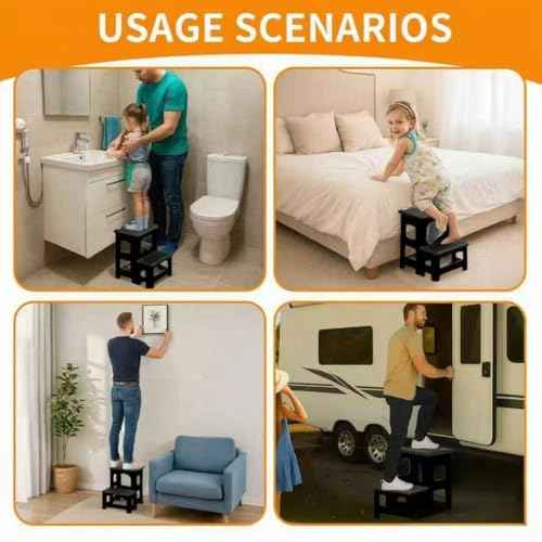 2 Step Stool Foldable, Non-Slip Steps, Folding Step Stool for Adults & Kids, Plastic Stool Pool Ladder, Collapsible Stools 2 Step Ladder for Kitchen Toilet Bedroom Office RV, Holds 330 lbs