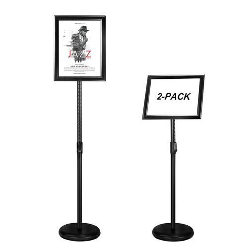 Adjustable Heavy Duty Poster Sign Holder Stand Floor Sign Stand Aluminum Snap Open Frame for 8.5 x 11 inches both Vertical and Horizontal view Displayed Used for Living and Business(Black-2pack)