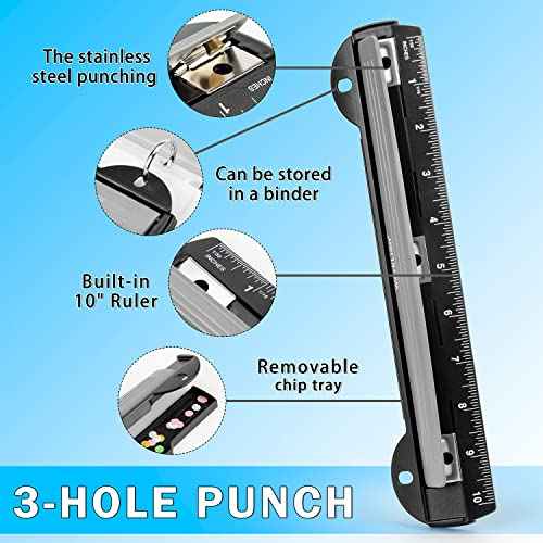 WorkLion 3 Ring Hole Punch for Binder, Portable Puncher, Office Assistant, Black