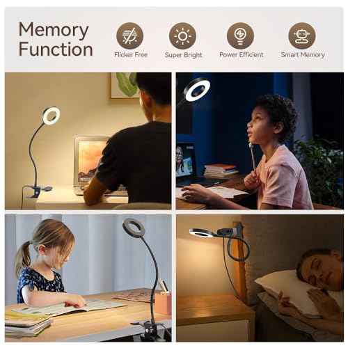 LED Desk Lamp Clip on Light with 3 Color Modes 10 Brightness Levels, 360 Flexible Gooseneck, Eye Protection, USB Charging, Black