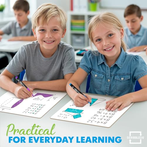 Scribbledo 6-Pack Small Double-Sided Dry Erase Whiteboards with Erasers, 9x12 Inches for Students & Classroom