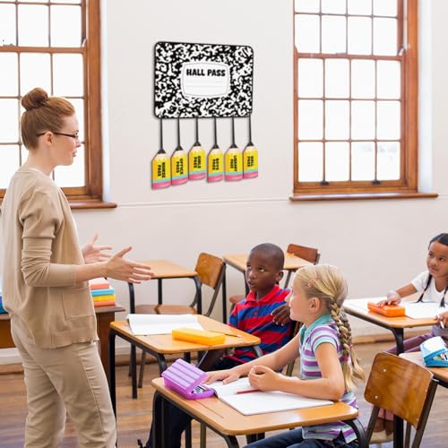 Fullhawl Classroom Hall Pass Set with Chalkboard & Pencil-Shaped Passes, 7 Pieces