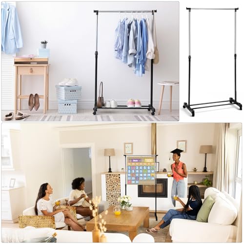 Black Adjustable Pocket Chart Stand with Wheels for Classroom & Organization