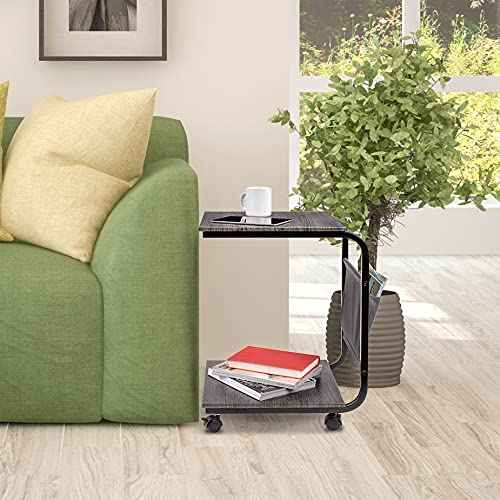 Seville Classics Airlift Height Adjustable Mobile Rolling Laptop Cart Computer Workstation Desk, Table for Home, Office, Classroom, Hospital, w/Wheels, Black, Tilt w/Side Table (28") (New Model)