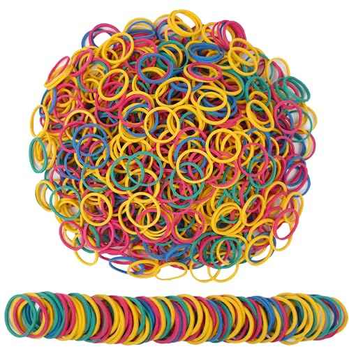 Rubber Bands Small Mini Elastic Band Yellow Blue Green Red 1300pcs Rubber Band 1.2inch Office Supplies Home Inside Diameter 0.63in (Multicolour)