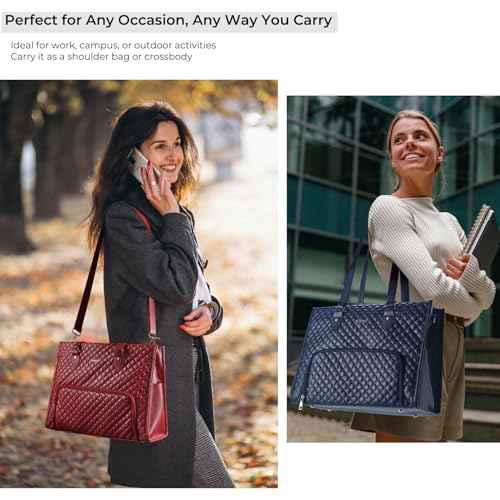 Laptop Tote Bag with Insulated Lunch Compartment for Women, PU Leather 15.6 Inch Work Bag, Elegant Computer Handbag, Versatile Business Tote for Office,Travel or Casual-Classic Black