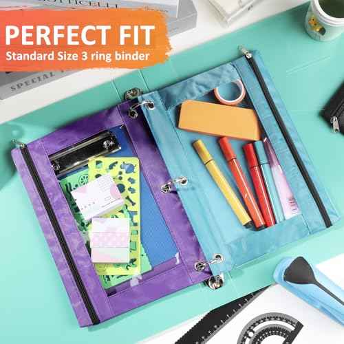 Marspark 48 PCS Pouch Bag for 3 Ring Binder - Bulk Zipper Pencil Binder Pouches with Clear Window for School Office Utensils Storage Supplies(Bright Color)