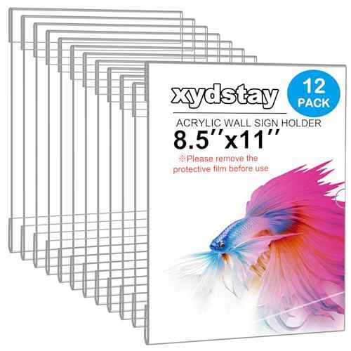 12pack 8.5 X 11 Wall Mount Acrylic Sign Holder with Tape, Clear Plastic Menu Holder, Unbreakable Table Sign Holder for Office, Restaurant, Store, School and Home Use with Notch