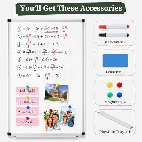 Magnetic Dry Erase Board, 36 x 24 Inch White Board for Wall, Whiteboard Kit with Eraser, Markers, Magnets & Pen Tray for Home, Office, School, Aluminum Frame