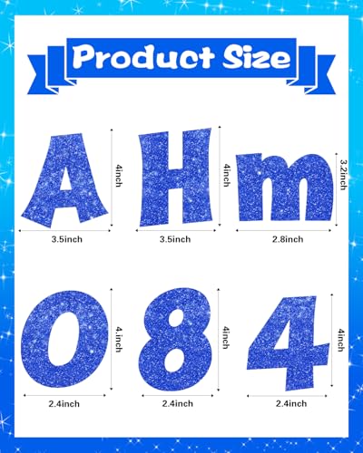 Blue Glitter Bulletin Board Letters and Numbers Set - 237 pcs, 4 Inch