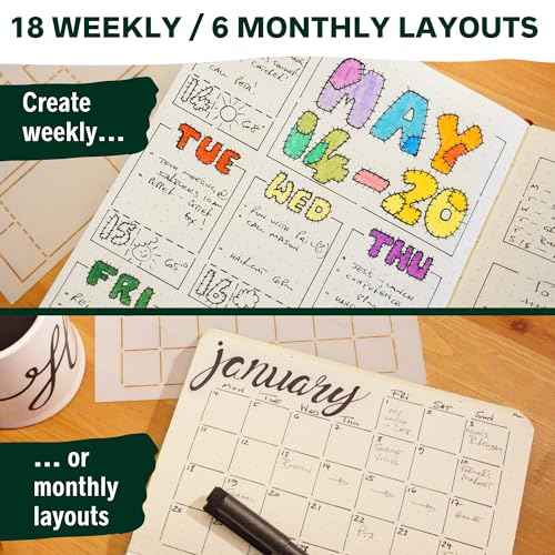 Speedy Spreads Journal Stencils (All Layouts Bundle) - x24 Planner Stencils for A5 Bullet Dot Grid Journal Notebook, Save Time on Weekly and Monthly Calendars, Habit Trackers by Sunny Streak