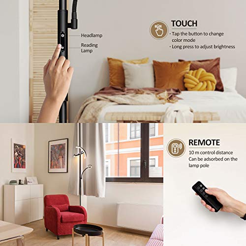 FIMEI Split Floor Lamp Modern LED Rotatable Floor Lamp with Reading Light, Eye-Protection Reading Standing Lamp with Stepless Dimming and 3000K-6000K Color, Separately Rotatable Design, Black