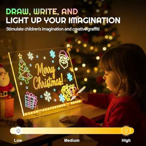 Glow Led Note Board for Kids, 13"x10" Acrylic Drawing Board with 7 Color Modes, Birthday Thanksgiving Christmas Gifts for 5-12 Year Old Girls Holiday Trend Gift, Includes Invisible Stand, Hanging Kit