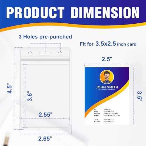 10Pack Vertical ID Badge Holder - Extra Thick Clear ID Card Holder with Waterproof Resealable Zip - Name Tag Holder for Nurses, Office and School