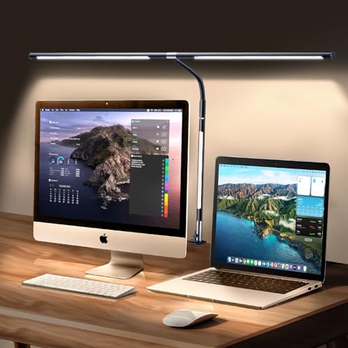 LED Desk Lamps for Home Office, 360¡Æ Rotatable Double Head Desk Light with Clamp, 25 Lighting Modes Gooseneck Monitor Smart Light, 24W Architect Table Lamp for Workbench Drafting Study