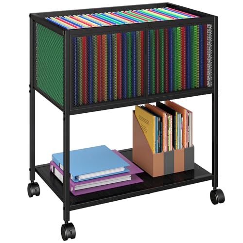 Sbanmao Black Rolling File Cart with Wheels | 14.56"D x 23.62"W x 26.78"H Mobile File Cabinet for Home Office