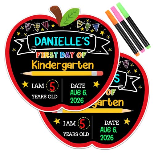 JUESMOS Black First & Last Day of School Chalkboard Sign with Liquid Chalk Markers - Double-Sided Reusable Classroom Photo Prop