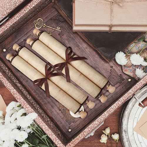 Epakh 1 Roll Blank Paper Scrolls 9 x 72 Inches Scroll Paper Wrapped on Wood Rod for Writing, Drawing, Calligraphy, Wedding Vows, Invitation, Renaissance Festivals