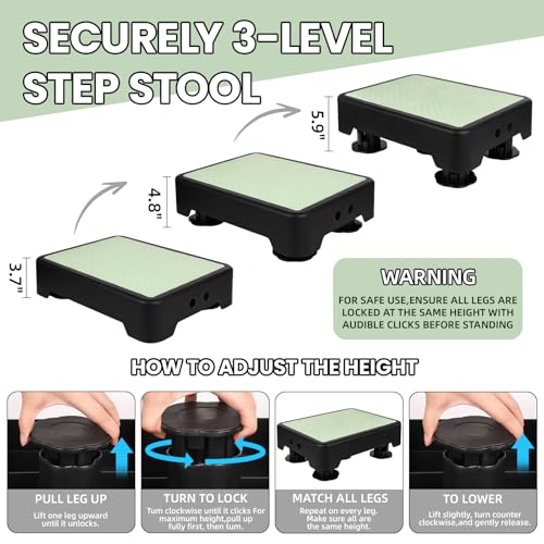 Night Glow Adjustable Step Stool for Seniors Adults - Green, 3 Heights