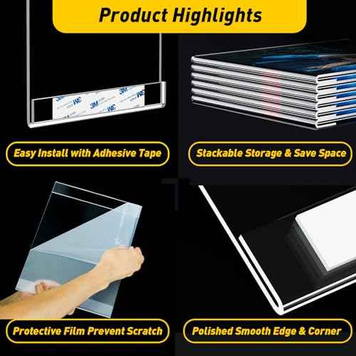 12 Pcs Acrylic Sign Holder 8.5 x 11, Vertical Wall Mount Sign Holders with 3M Adhesive, Clear Plastic Frames Paper Display Sign Holders for Office, Home, Store, Restaurant - No Drilling