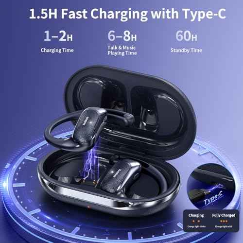 AI Translation Earbuds Real Time, 145 Language Translator Earbuds, Open-Ear Bluetooth 5.4, No Subscription, 60H, USB-C Fast Charge, Translation Headphones for Business Travel Learning (Midnight Blue)