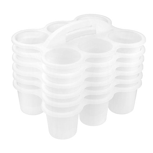 ALINK 6 Pack Classroom Caddy Storage Basket with Handle, Plastic Drink Cup Caddy Holder, 6 Compartments for Kids, Table, Office, Arts, Crafts, Crayon, Marker, Pencil, School Supplies - Frosted