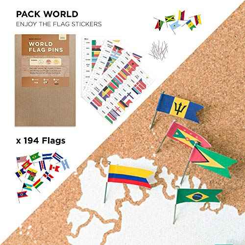 Push Pin Travel Map Kit Includes: Cork World Travel Map, World Flags, Monument and Food Stickers, for Travelers (White, L (17.7 x 23.6 inches)) (White, Puzzle XL Premium)