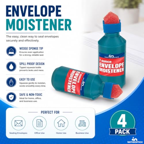 1InTheOffice Envelope Moistener with Sponge Tip - Spill-Proof 4 Pack